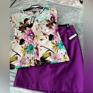 New with tags - Worthington, 2-piece outfit. Purple skirt, floral top.